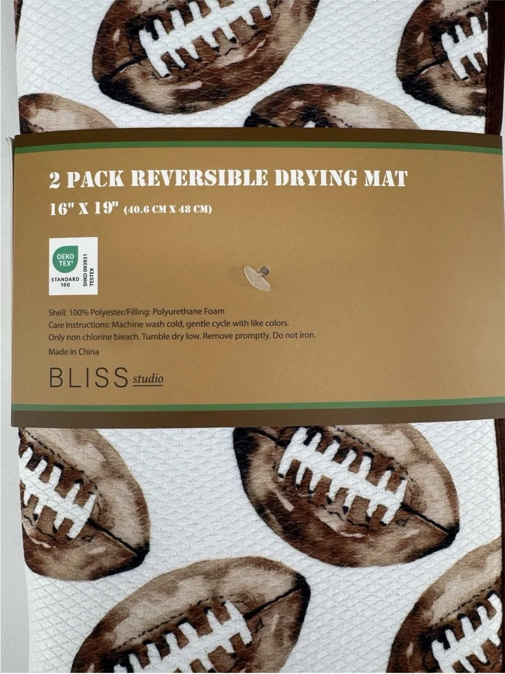 FOOTBALL ~ 2 Pack Reversible Drying Mat For Kitchen Counter ~ 16” x 19”